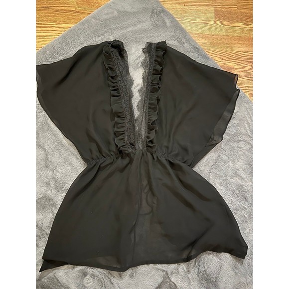 Victoria's Secret Rare Designer Collection Black Chiffon & Lace Kimono Robe - Picture 6 of 6